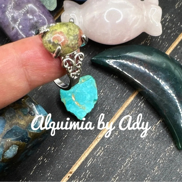 Unakite and silver Victorian ring - Picture 2 of 7